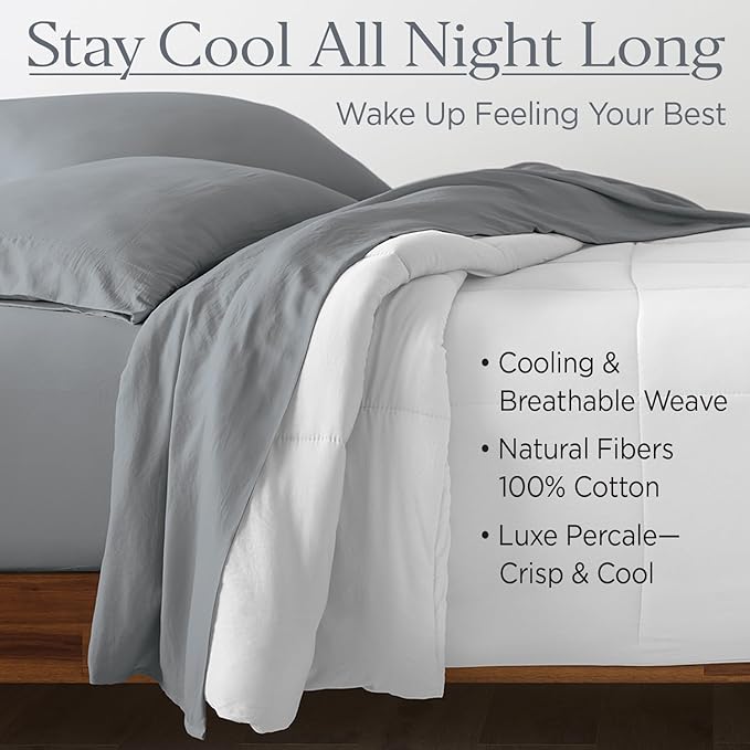 Ella Jayne Percale Sheets Queen (4 Pieces), Permium 100% Cotton Percale TC300, Hotel Luxury Collection, Deep Pockets and Cooling Sheets (Charcoal)
