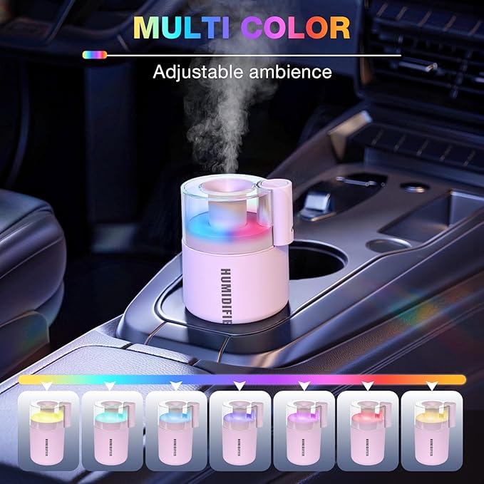Portable Mini Humidifier, 180ml USB Cool Mist Small Humidifiers for Bedroom, Personal Desktop Humidification for Car Office Travel & Indoor Plants(Pink)