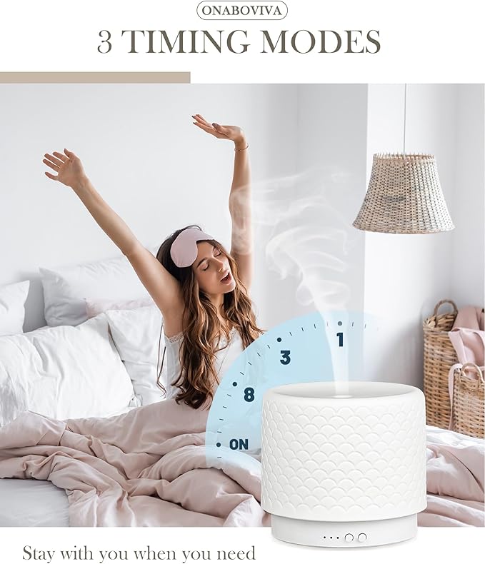 Essential Oil Diffuser, 280ml Ceramic Aromatherapy Diffuser with Ultrasonic Cool Mist Humidifier, Timer, Auto Shut-Off, Large Room Aroma Diffuser for Home, Bedroom, Office, Yoga