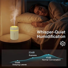 Portable Mini Humidifier, 300ml USB Cool Mist Small Humidifier with Colorful Lights. Perfect for Bedroom, Office, Plants, travel & Car (White)