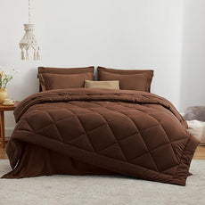 Love's cabin Queen Comforter Set Brown, 7 Pieces Queen Bed in a Bag, All Season Bedding Sets with 1 Comforter, 1 Flat Sheet, 1 Fitted Sheet, 2 Pillowcase and 2 Pillow Sham