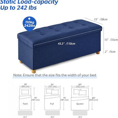 BRIAN & DANY 43 Inches Folding Storage Ottoman Bench, Ottoman with Storage Bench for Bedroom, Living Room, Entryway, Foot Rest with Legs, Blue