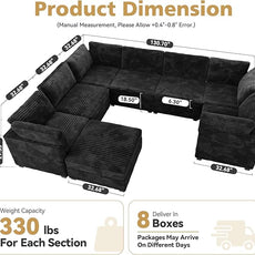 Large 8 Seat Modular Sectional Sofa with Ottoman Seat Corduroy Sleeper Sectional Sofa Bed Oversized Convertible Modular Couch for Living Room