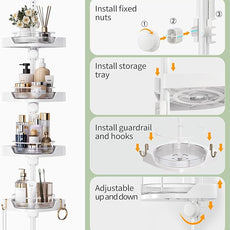 Corner Shower Caddy Tension Pole, 4 Tiers Rotating Shower Organizer for Bathroom Shelf Bathtub, Adjustable Standing Shower Rack Bathroom Accessories, Easily Assemble, 34-124 Inch Height,White