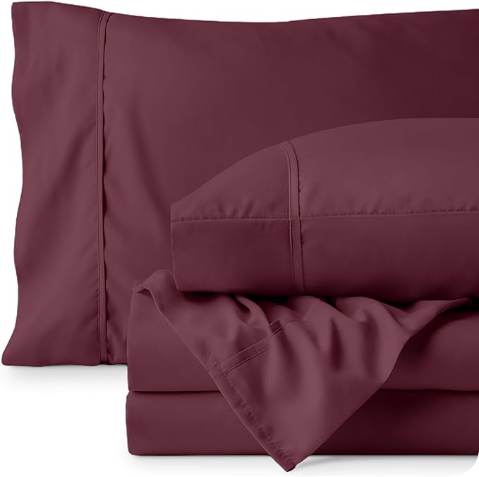 Bare Home Twin XL Sheet Set - College Dorm Size - Luxury 1800 Ultra-Soft Microfiber Twin Extra Long Bed Sheets - Deep Pockets - Easy Fit - Extra Soft - 3 Piece Set - Bed Sheets (Twin XL, Burgundy) BareHome