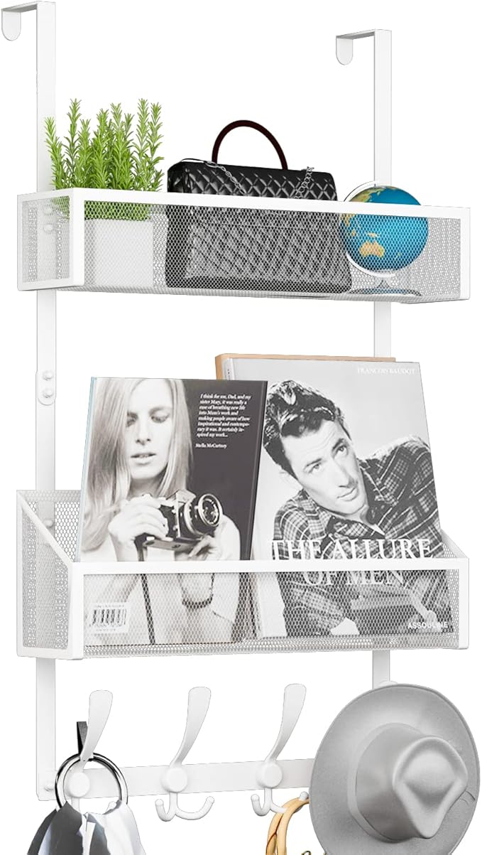 Over The Door Hooks Organizer, Coat Rack Over The Door Storage Hanger Towel Rack, Back of Door Storage Organizer for Bathroom,Bedroom,Kitchen,Office (White 3-Tier)