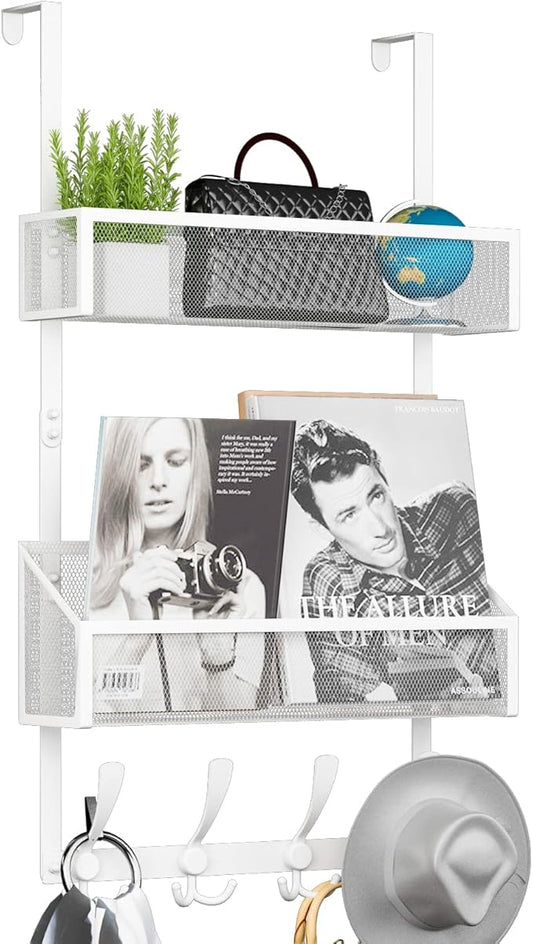 Over The Door Hooks Organizer, Coat Rack Over The Door Storage Hanger Towel Rack, Back of Door Storage Organizer for Bathroom,Bedroom,Kitchen,Office (White 3-Tier)