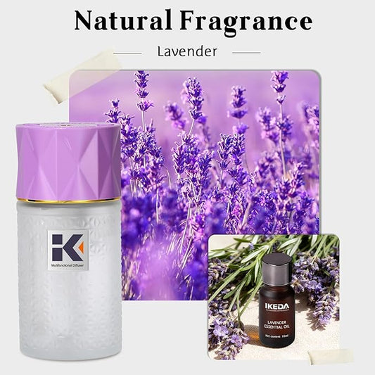 Ikeda Wireless Essential Oil Diffuser, Mini Negative Ion Mist Humidifier with Night Light & Auto Shut-Off, 250mL Lavender Scent for Room, Home, Car&Office