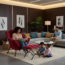 Lazy Chair and Ottoman, Large Accent Lounge Chair with Armrests and a Side Pocket, Modern Leisure Upholstered Sofa Reading Armchair with Footrest for Bedroom, Living Room, Dorm Rooms, Office