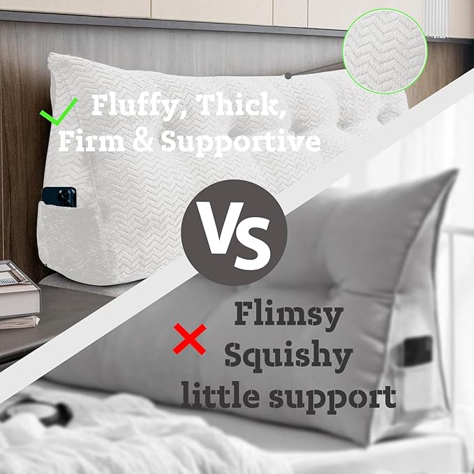 Large Bolster Triangular Headboard Wedge Backrest Positioning Support Bed Rest Reading Pillows Headboard Wedge Pillows for Day Bed with Removable Cover