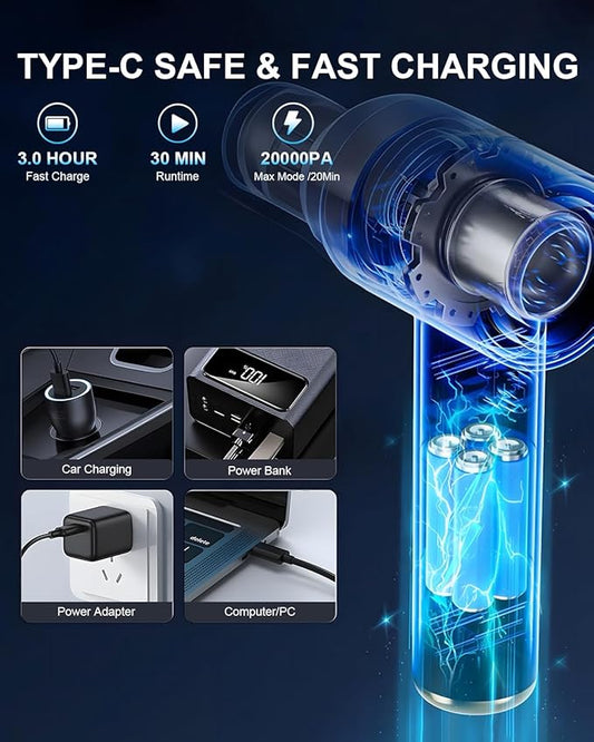 Car Vacuum Portable Cordless, 20000Pa High Power 4 in 1 Hand Held Vacuum, Brushless Motor Handheld Vacuum Cordless with 5200mAh Battery for Car, Home, Office, Pet