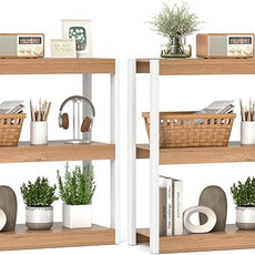 Giantex 3 Tier Bookshelf of 2, Freestanding Wooden Bookcase with Dual Anti-Tipping Kits, Open Display Rack Shelving Unit, Storage Organizer for Living Room, Bedroom & Study,Natural & White