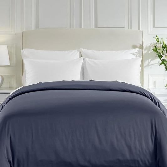 California Design Den 100% Cotton Duvet Cover Queen/Full Only - Winner Good Housekeeping Best Bedding Awards 2025, Premium 400 Thread Count Sateen, Button Closure & Corner Ties - Indigo Dusty Blue