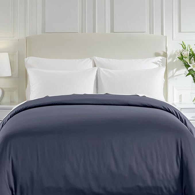 California Design Den Duvet Cover King Size Only - Winner Good Housekeeping Best Bedding Awards 2025, Premium 400 Thread Count, 100% Cotton Sateen, Button Closure & Corner Ties - Indigo Dusty Blue