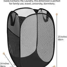 2 Pack Durable Collapsible Laundry Baskets - Reinforced Mesh Pop Up Laundry Hamper with Pocket, Foldable Dirty Clothes Hamper with Carry Handles for Laundry, Bathroom, Kids Room, Dorm or Travel Black