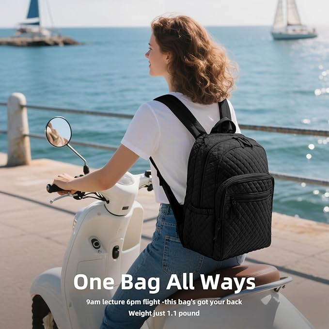 Backpack for Women,College Backpack,Quilted Casual Daypack,Waterproof Bookbag for 17Inch Laptop