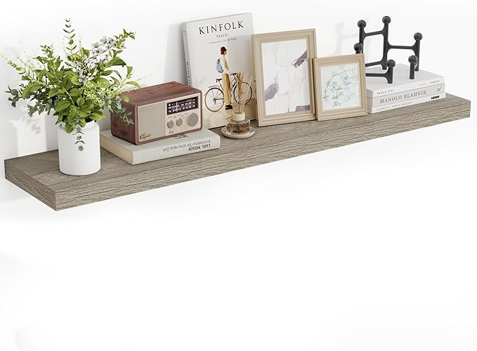 48 Inch Floating Shelves, 3D Textured Wood Grain, 48"x9.25"x1.5" Inch Deep Floating Shelves for Wall, Wooden Shelves for Bathroom, Bedroom, Living Room, Vintage Gray Oak, 1 Piece