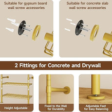 U5 Wall Mounted Closet System, Industrial Pipe Clothing Rack Garment Racks for Hanging Clothes, Heavy Duty Closet Organizers System in Wardrobe Closet, Gold