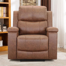 CANMOV Leather Recliner Chair, Classic and Traditional Manual Recliner Chair with Overstuffed Arms and Back, Manual Single Sofa with Concealed Cup Holders, Brown