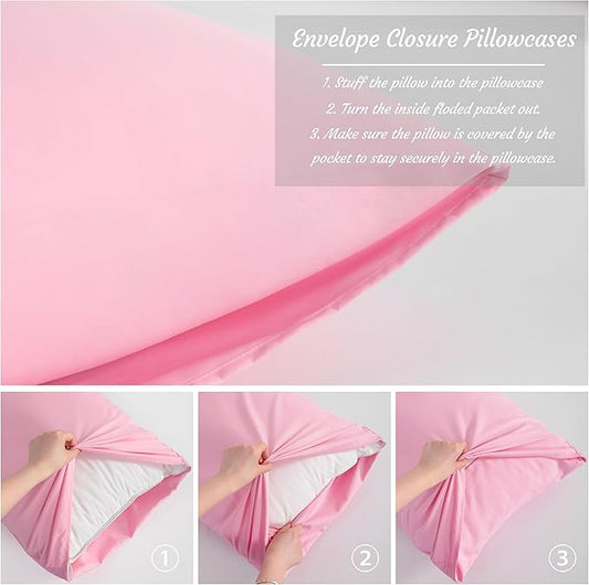 NTBAY Body Pillow Cases Set of 2, 2 Pack Brushed Microfiber 20x54 Pillow Cases, Soft, Wrinkle, Fade, Stain Resistant Pink Pillow Cases with Envelope Closure, 20x54 Inches, Pink