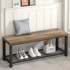 FOLUBAN Entryway Bench, Industrial Wood and Metal Storage Bench with Metal Shelf, Indoor Shoe Rack Bench Seat for Living Room, Bedroom, Hallway, Entrance, Rustic Oak, 47 Inch