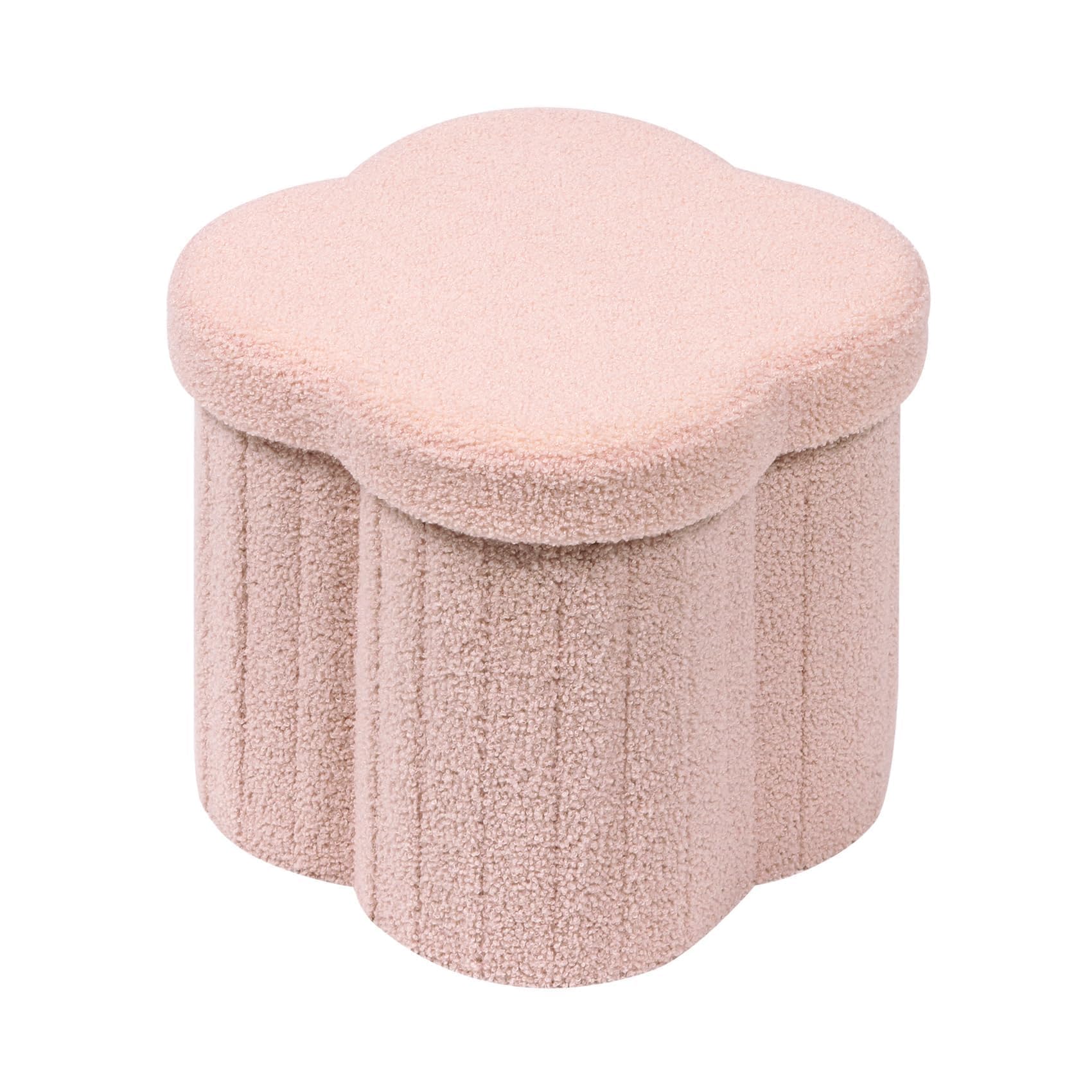 B FSOBEIIALEO Storage Ottoman Cube, Flowers Shaped Ottomans with Storage Foot Stool Footrest for Lving Room, Boucle Ottoman Seat for Dorm Room,Faux Teddy Fur,White 12.6"x12.6"x12.6" Dormly
