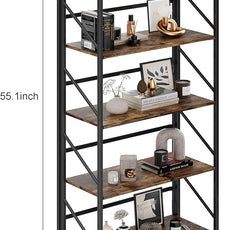 JSB Folding Bookshelf,Industrial Storage Shelves, No Assembly Vintage Wood Look Bookshelf with Storage Shelves for Living Room, Bedroom, Office (Fire Brown, 5-Tier)