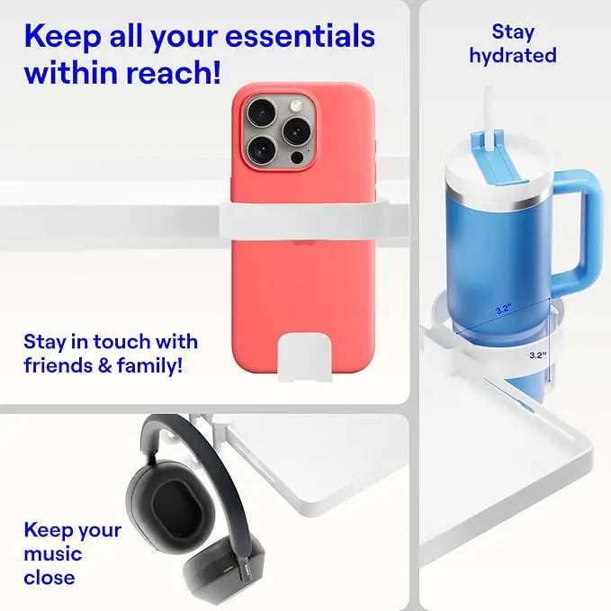 BedShelfie Bedside Shelf for Dorm Room Bunk Bed & Top Bunk, College Dorm Room Essentials, Bedside Caddy, Clip on Floating Tray, Bed Side Table Storage, Loft Nightstand Decor - Dorm Essential, White BedShelfie