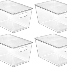 Vtopmart 4 Pack Clear Stackable Storage Bins with Lids, Large Plastic Containers with Handle for Pantry Organizer and Storage,Perfect for Kitchen,Fridge,Cabinet, Closet,Bathroom Organization