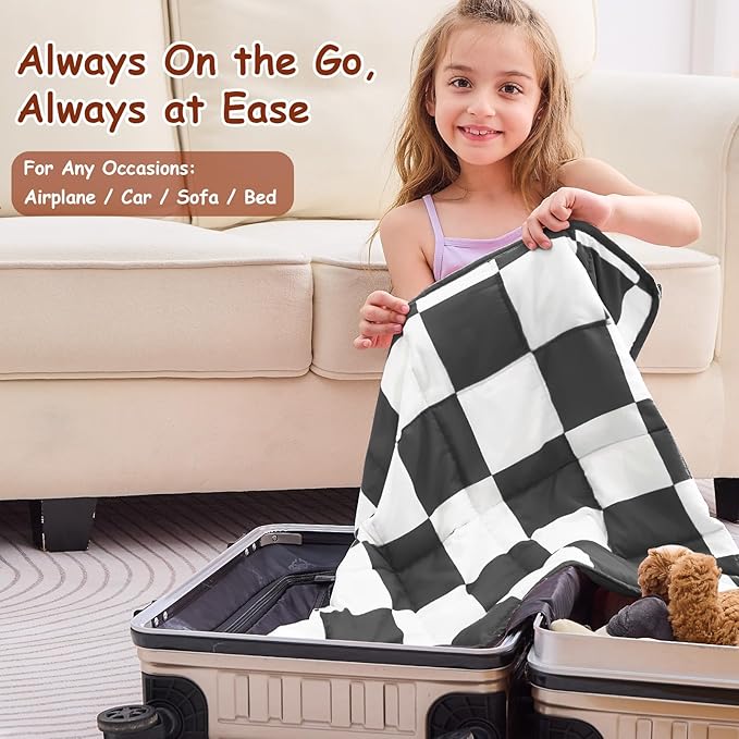 yescool Black Checkered Weighted Lap Pad 2 Pounds Cooling Weighted Lap Blanket, Plaid Small Weighted Blanket, Weighted Throw Blankets Gift for Travel Indoor Outdoor, 20"x30"