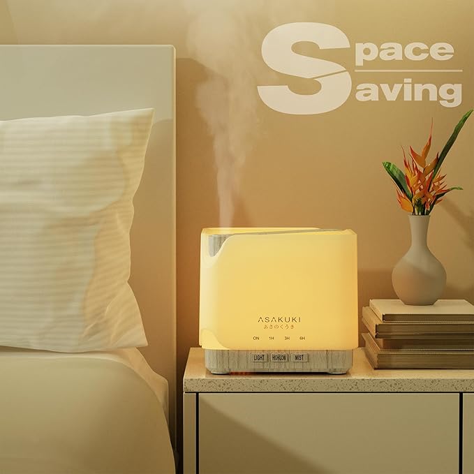 ASAKUKI 700 ml Premium Essential Oil Diffuser, 5 in 1 Ultrasonic Aromatherapy Fragrant Oil Vaporizer Humidifier, Timer and Auto-Off Safety Switch, 7 LED Light Colors