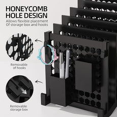 File Organizer for Desk with Storage Box & Hook, Inclined Desk File Organizer with 5-Section Vertical File Holder suitable for Home Office Document Organization（Black）