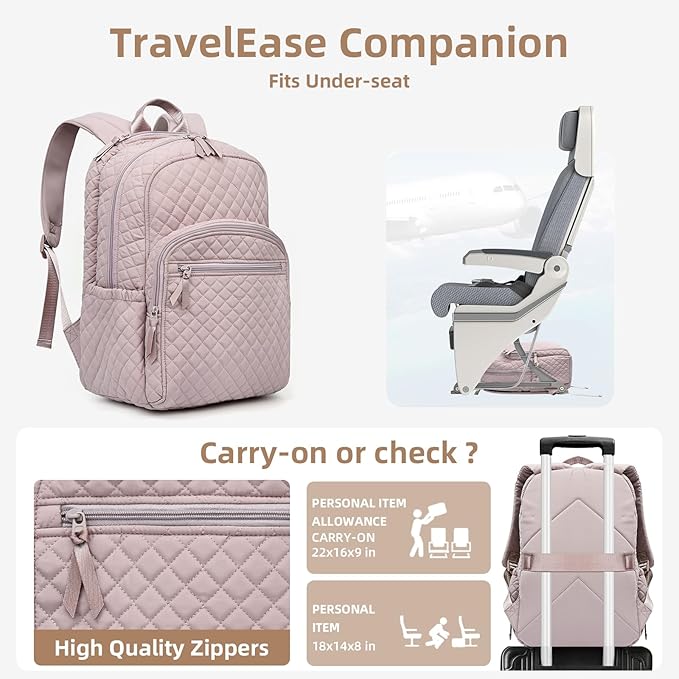 Backpack for Women,College Backpack,Quilted Casual Daypack,Waterproof Bookbag for 17Inch Laptop