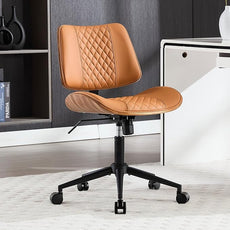 Home Office Chair No Arms with Wheels, Adjustable Height PU Leather Mid Back, 360 Swivel Computer Small Desk Chair, Armless Modern Walnut Style for Office, Reading Meeting Room(Brown)