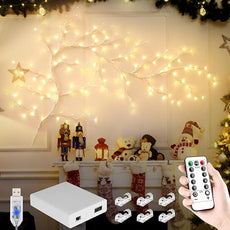 Enchanted Willow Vine Lights, 7.55FT 144LED 1 PCS White Tree Branch Lights for Wall, Remote Timer,8 Light Model,Bedroom Wall Doors Wedding, Christmas, USB Battery Box