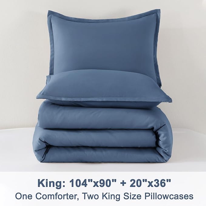 Litanika Comforter Set, Lightweight Solid Bedding Comforter Set, Fluffy Down Alternative Bed Set, Haze Blue, King