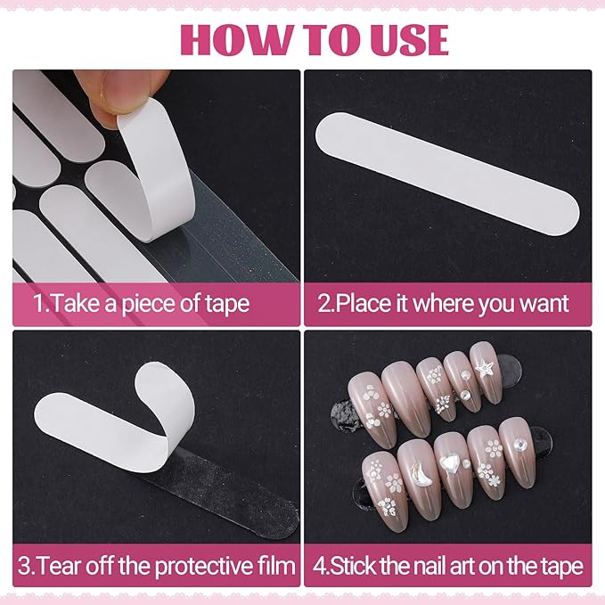 6 Sheets Double Sided Nail Tape, Adhesive Removable Double Sided Tape, Clear Press on Salon Supplies Accessories for Nail Art Tips