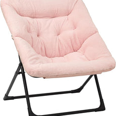 Comfy Saucer Chair for Adults, Soft Faux Fur Bedroom Chair, Accent Dorm Chairs, Flexible Living Room Reading Chairs, Oversized Folding Lounge Seat for Teens, X-Large, Light Pink