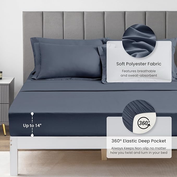 Love's cabin California King Comforter Set Navy Blue, 7 Pieces California King Bed in a Bag, All Season Bedding Sets with 1 Comforter, 1 Flat Sheet, 1 Fitted Sheet, 2 Pillowcase and 2 Pillow Sham