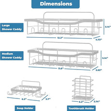 Fab Glass and Mirror 5-Pack Shower Caddy, Chrome- Shower Organizer & Shelves for Efficient Storage, Bathroom Caddy for Wall Organizer, Durable Showers Wall Caddy