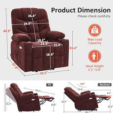 MCombo Power Lift Recliner Chair with Extended Footrest for Elderly People, Fabric 7287 (Burgundy, Medium)
