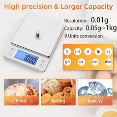 BOMATA 0.01g Small Digital Gram Scale, USB Rechargeable, Upgraded 1kg Jewelry Scale with Larger Display and Hold Function, High Precision, Grams and oz for Herb, Coin, Powder, Gold, Yeast, Kitchen
