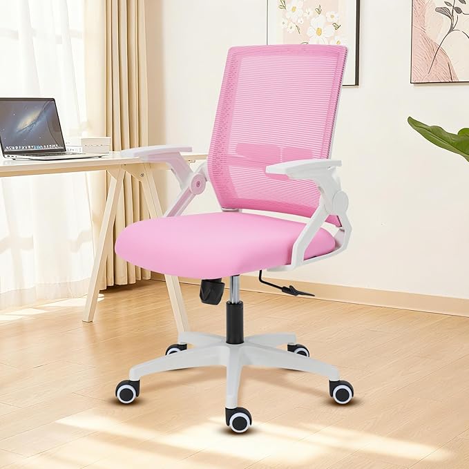 Ergonomic Office Chair Desk Chair with Adjustable Height Mesh Computer Chair Swivel Chair with Flip-up Arms and Lumbar Support Pink