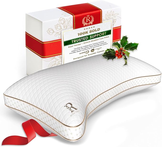 Royal Therapy Queen Memory Foam Pillow, Adjustable Shredded Memory Foam Pillows Queen Odor-Free Pillow for Neck & Shoulder Pain Relief, Support for Back, Stomach, Side Sleepers, BioForm
