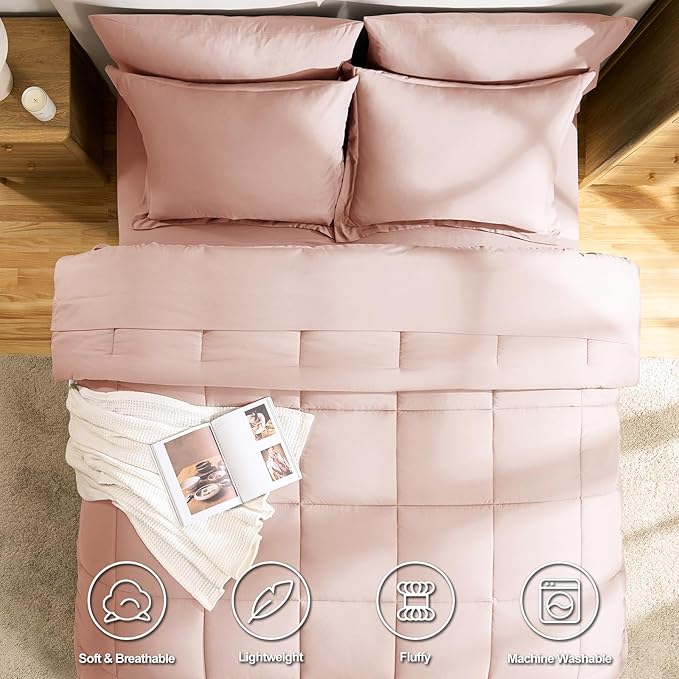 CozyLux King Size Comforter Set Blush Pink - 7 Pieces Bed in a Bag King, Okeo-Tex Certifited Bedding Set, All Season Soft Bed Set with Down Alternative Comforter, Sheets, Pillowcases & Pillow Shams
