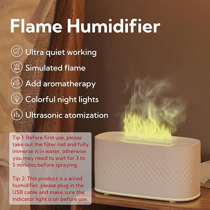 Portable Small Humidifier Dual Nozzle - Large Cool Mist Humidifiers Double Spray Ports, Water Shortage Protection, Ultra-Quiet, Mini Humidifier for Bedroom Plants Office Car Travel (Flame Volcano)