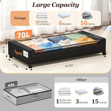 Yecaye Under Bed Storage with Wheels 2Pack, 70L Larger Capacity Under Bed Storage Containers, Underbed Shoe Storage Organizer, Rolling Under Bed Metal Drawers for Clothes, Blankets(35.5 x 17 x 6.7in)