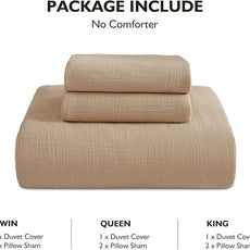 EMME Muslin Cotton Duvet Cover Set Twin Size Khaki Linen Like Soft Breathable Lightweight Summer Comforter Cover Set with Zipper Closure (Khaki, Twin, 68