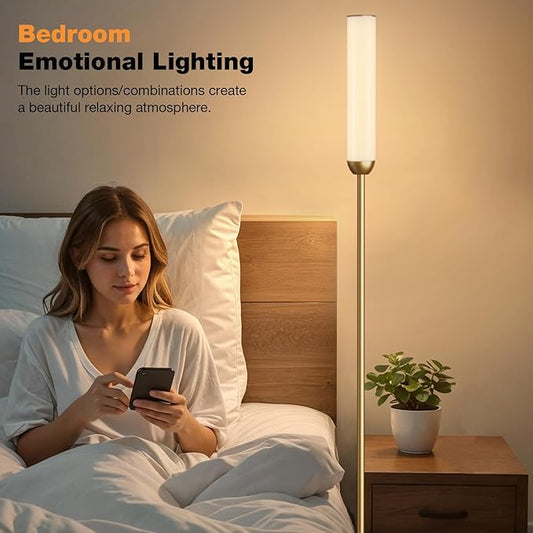 Ambimall LED Floor Lamp with Remote Control, 65" Standing lamp with Stepless Adjustable 3000K-6500K Colors & 30-100% Brightness, Foot Switch(Gold)