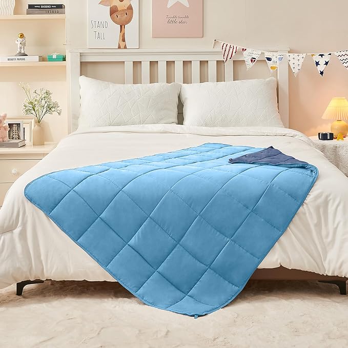 yescool Blue Weighted Blanket 5 Pounds Cooling Weighted Lap Blanket, Heavy Blankets for Sleeping, Weighted Throw Blanket Gift for 40-60lbs, 36"x48"